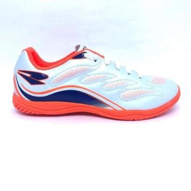 Imagem de Chuteira De Futsal Indoor Dray Branco laranja e Azul - 40826-Unissex