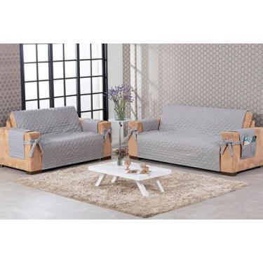 Imagem de Kit jogo protetor de sofá 2 e 3 lugares com laço e bolso vinho - Bruce