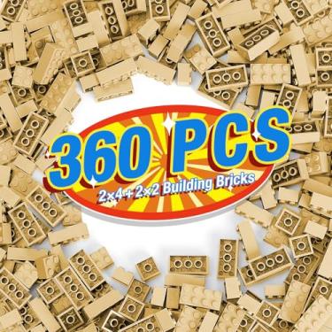 Imagem de MANNIDOO 360 Pieces Building Bricks, Classic Basic Building Flat Parts and Pieces - 2x4 Brick x200 and 2x2 Brick x160, Moc Building Bulks DIY Play Set Compatible with Lego, Tan