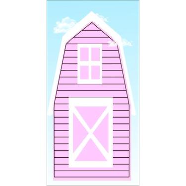Imagem de Painel Vertical de Lona Fazendinha Celeiro Rosa Fundo Azul - 100x120cm