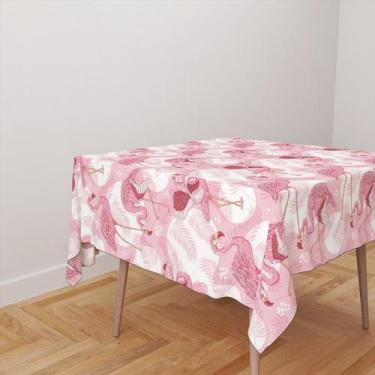 Imagem de Toalha De Mesa Quadrada 4 Lugares Tecido Oxford Tons de Rosa Flamingos