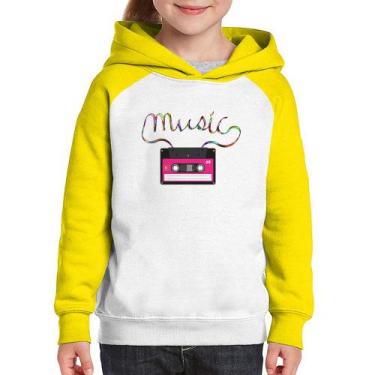 Imagem de Moletom Infantil Music Cassete Retrô - Foca na Moda, Branco, Amarelo, 