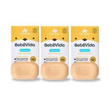 Imagem de Kit 3 Sabonete em barra Infantil Bebê vida Leite de Arroz (Amarelo) - 