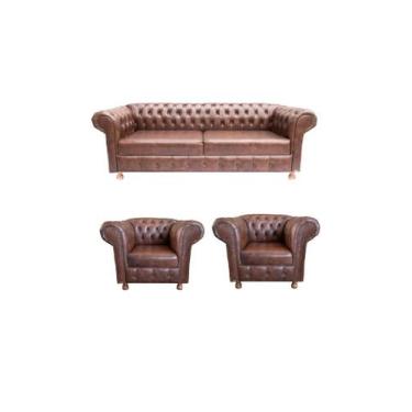 Imagem de 1 Sofá 2M + 2 Poltronas Chesterfield Luiz XV Corano Marrom / barbearia