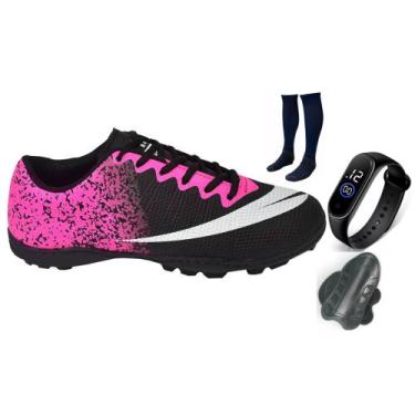 Imagem de Chuteira Society Adulto Infantil com Meião Caneleira e Relogio New - P