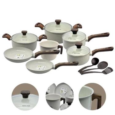 Imagem de Jogo de Panelas Antiaderente Cerâmico Fogão Indução Kit 10 Peças Prati