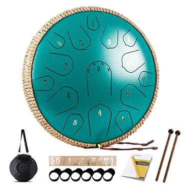 Imagem de Steel Tongue Drum - HOPWELL 15 Note 14 polegadas - Instrumento de percussão - Bateria manual com livro de música, marretas de bateria e bolsa de transporte, D maior, verde malaquita