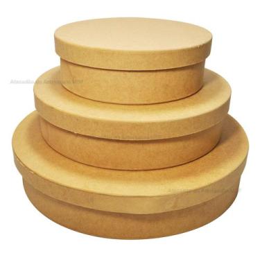 Imagem de Trio de Caixa Redonda Tampa Sapato 24x7/ 30x7/ 37x7 Mdf Madeira - ATAC