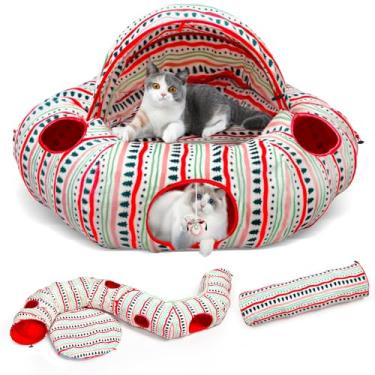 Imagem de OUHOU Cama de Túnel para Gatos para Gatos Internos, Túnel de Donut para Caverna de Gato Peekaboo de Pelúcia Macia, Esconderijo Multifuncional para Brinquedos de Playground para Gatos para Gatos Pequen