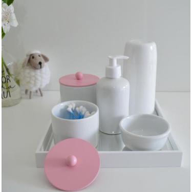 Imagem de Kit Higiene Porcelana Bebê K162 Bandeja Espelho Mdf Cuidados Bebê - Ci