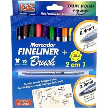 Imagem de Kit 12 Canetinha Fineliner Brush Ponta Dupla Pen Dual Point - Kaz