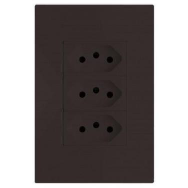 Imagem de Kit Tomada Tripla 10A 4X2 Brs12191-6Ch - Blux Recta Chocolate Satin Fo