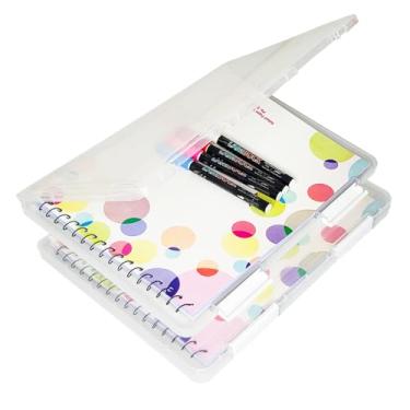 Imagem de LAMBOCK Pacote com 2 porta-documentos A4 portátil transparente | Tamanho interno 29 x 20 cm x 0,1 cm | Caixa de armazenamento de arquivos de plástico transparente com fecho de fivela | Armazenamento