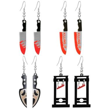 Imagem de T-ztoss 4 pares de brincos de punhal de faca para mulheres góticas com pingente de faca gótica, joias de festa de Halloween, Acrílico