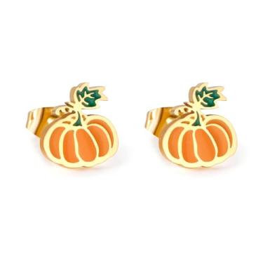Imagem de Brincos pequenos de abóbora fofos para mulheres, catilage, folheados a ouro, folha de aço inoxidável, mini piercing, hipoalergênico, festa de Dia das Bruxas, joia de Ação de Graças, presente para sua