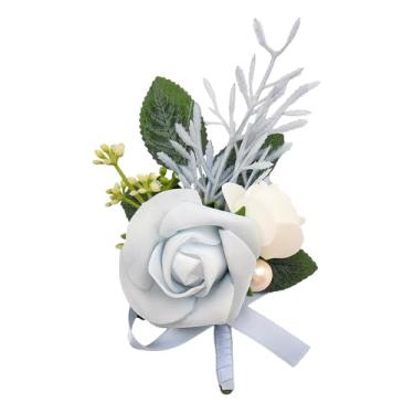 Imagem de Broche de flor de noivo rosa azul branco broche de flor de casamento para padrinhos broches de casamento para homens broche de terno de noivo, Small, Aço inoxidável, Zircônia cúbica