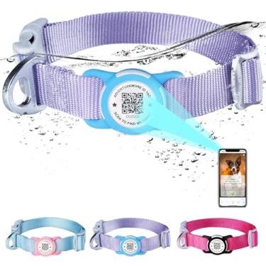 Imagem de ADVENTUREMORE Air Tags Coleira para cães com código QR à prova d'água, suporte de etiquetas de ar, ajustável, coleira de identificação de cachorro, durável, resistente, para cães pequenos, médios e