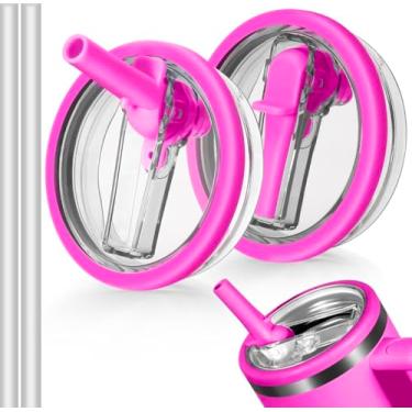 Imagem de Tampa de copo de substituição de 1,134 g para Stanley Quencher, pacote com 2 tampas de substituição de canudo flip com 2 canudos para copo de 1,134 g, tampas de copo à prova de derramamento para copo