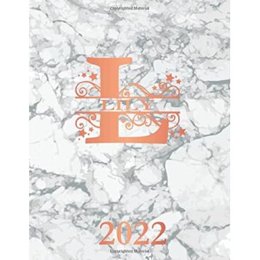 Imagem de Lily: 2022. Personalized Name Weekly Planner Diary 2022. Monogram Letter L Notebook Planner. White Marble & Rose Gold Cover. Datebook Calendar Schedule