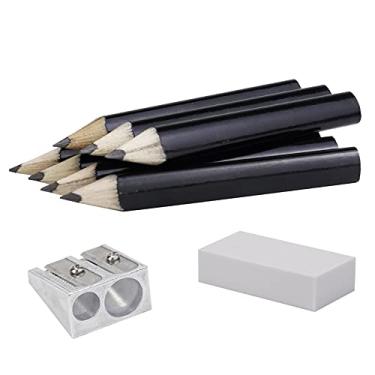 Imagem de Lápis de Gordura Triangulares Curtos para Crianças Escrita e Desenho, Lápis de Gordura AUTEMOJO 9,8 cm para Crianças Pré-Escolares e Jardim de Infância com Apontador de Borracha (Pacote com 7) (Preto)