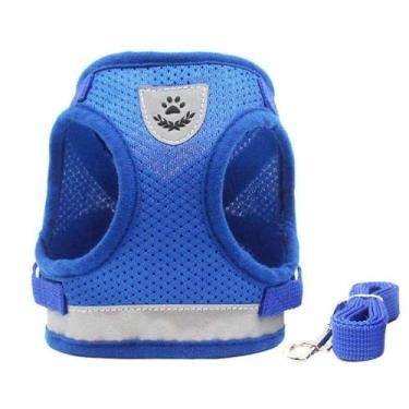 Imagem de Coleira Peitoral para Cachorros e Gatos com Colete Reflexivo Regulável e Guia de Passeio (Azul, P)