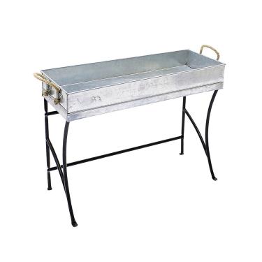 Imagem de Achla Designs – Cavalete WT-03, pequeno suporte de metal para plantas para ambientes internos e externos com bandeja removível, aço preto e galvanizado