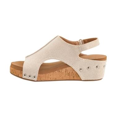 Imagem de Corkys Footwear Sandália feminina Volta II Wedge – Cunha acolchoada de 5 cm, fecho de velcro para conforto e estilo, perfeita para roupas casuais e elegantes, uso durante todo o dia, Brilho dourado,