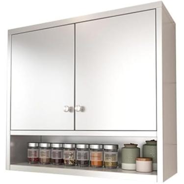 Imagem de Armário de parede de cozinha de aço inoxidável com portas duplas e prateleiras ajustáveis Prateleira de armazenamento montada na parede para sala de estar, cozinha, banheiro, prata, 100 x 30 x 70 cm