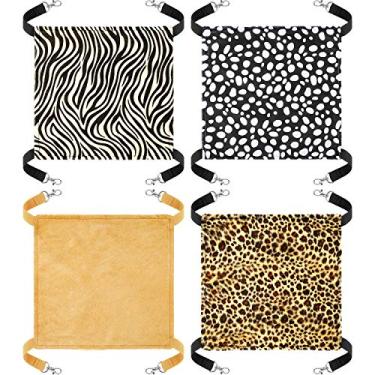 Imagem de 4 peças de rede para ratos, rede de furão, brinquedos para ratos, gaiola de porquinho-da-índia, rede para ratos, acessórios de gaiola (leopardo, zebra, pontos pretos e brancos, camelo)