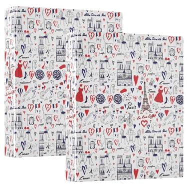 Imagem de Fichário de 3 anéis com tema de Paris francês, moderno, coração, fichário decorativo de 3,8 cm, com prancheta e 3 bolsos transparentes, comporta 200 folhas de papel tamanho A4 à prova d'água para