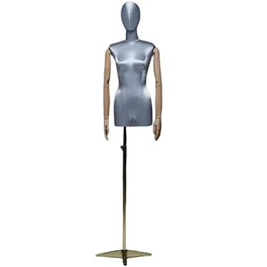 Imagem de Multiuso Manequim de Superfície de Cetim de Seda Espuma Sólida Meio Corpo de Manequim Feminino Altura Ajustável Corpo de Manequim Com Forma de Vestido de Suporte Janela