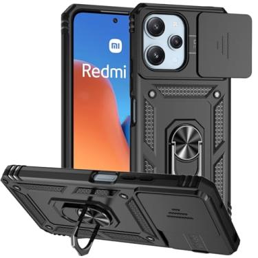 Imagem de Tothedu Capa para Redmi 12, capa para Redmi Note 12R/Poco M6 Pro com capa de câmera deslizante, anel giratório de 360° integrado com suporte magnético à prova de choque para Xiaomi Redmi 12 preta
