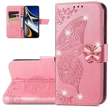 Imagem de Monwutong Capa carteira para Xiaomi Poco X4 Pro 5G, capa de couro PU padrão borboleta 3D com fecho magnético forte e compartimentos para cartões de dinheiro capa para Xiaomi Poco X4 Pro 5G HZD strass