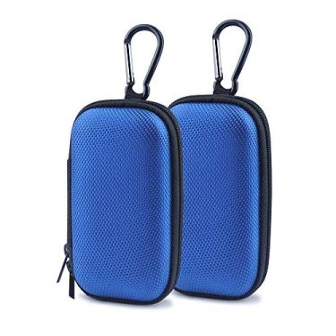 Imagem de Capa organizadora eletrônica, 2 pacotes de capa de fone de ouvido portátil, bolsa de armazenamento com clipe de mosquetão metálico para cabo USB, carregador, fones de ouvido, cartões de memória, disco U, filtro de lente, chaves, moedas, azul