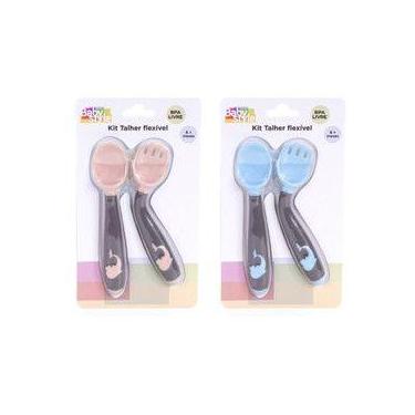 Imagem de Kit Talher Bebê Introdução Alimentar Flexível Baby Style, azul