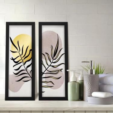Imagem de Kit 2 Quadros Decorativos Lavabo Abstrato Ramos Minimalista Dourado Mo