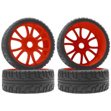 Imagem de ShareGoo 1/8 RC Buggy Off Road Tires and Wheels Rim 17mm Drive Hex Compatible with Arrma Typhon Kyosho Losi VRX Redcat Tamiya HPI 1/8 RC Off Road Buggy (Red)