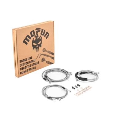 Imagem de Mofun Extended Length ABS Hydraulic Front Brake Line and Hydraulic Clutch Cable Compatible with Harley Touring Road King Street Electra Road Glide 2014-2016, Fit 16"-18" Handlebar Chrome