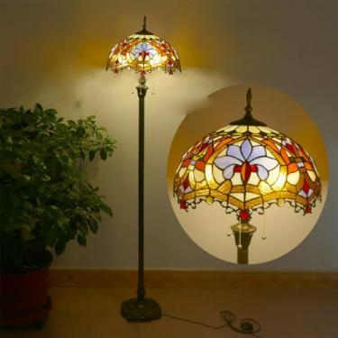 Imagem de Lâmpada de chão retrô americana Sala de estar de luxo europeia Quarto Villa Hotel Café Vidro colorido Luzes decorativas (Estilo 14)