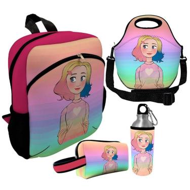 Imagem de Kit Escolar Infantil Mochila de Costas + Lancheira Térmica + Necessaire Plus + Squeeze de Alumínio-Unissex