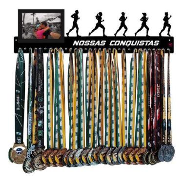 Imagem de Porta Medalhas Personalizado Corrida Casal Porta Retrato - QUADRO DE M