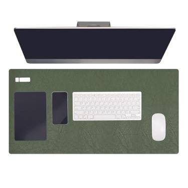 Imagem de PATIKIL Protetor de mesa de couro de 89,9 cm x 45 cm, grande tapete de mesa dupla face, impermeável, de couro, PVC, para laptop, computador, escrivaninha, mesa, jogos, casa, verde/cinza