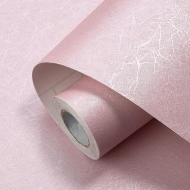 Imagem de Uooar Papel de parede de seda rosa 43.9 cm x 762.0 cm removível autoadesivo texturizado papel de parede vinil decorativo para quarto e sala de estar