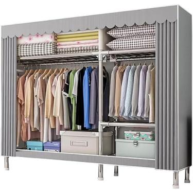Imagem de Aço Frameasesembled de grande capacidade de armazenamento multifuncional, guarda-roupa de lona, ​​roupas portáteis de guarda-roupa prateleiras de roupas de guarda