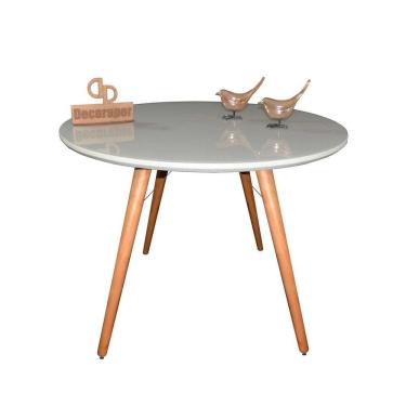 Imagem de Mesa Jantar Pés Palitos Tampo Redondo Vidro Laqueado 120cm Off White