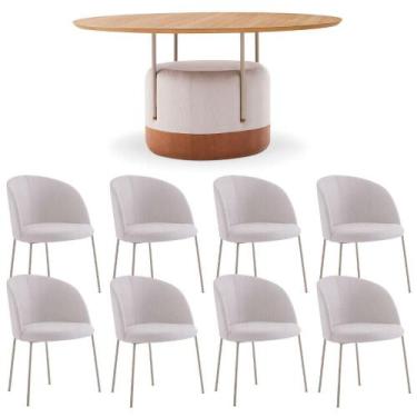 Imagem de Mesa Jantar 1,6m Redonda MDF Base Estofada com 8 Cadeiras - Casa Lar V