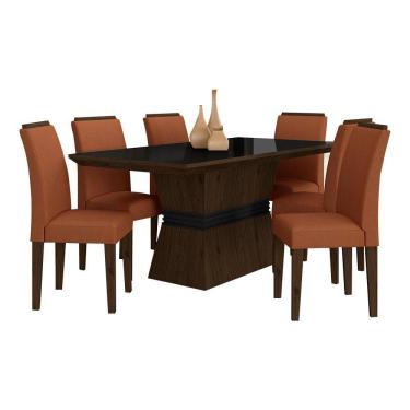 Imagem de Mesa De Jantar 6 Cadeiras Gênova Imbui/preto/terrac - Móveis Arapongas
