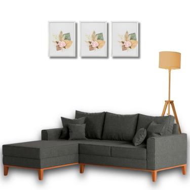 Imagem de  Sofá Beny com Chaise Esquerda, 2,00x1,40m, 3 Lugares, Linho, Base em Madeira.