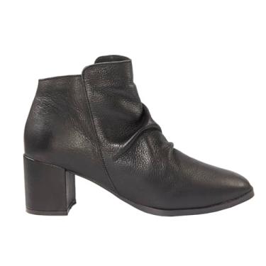 Imagem de Bota Feminina de Couro, Cano Curto, Salto Bloco, Preta (Preta, BR, Adulto, Numérico, 38)