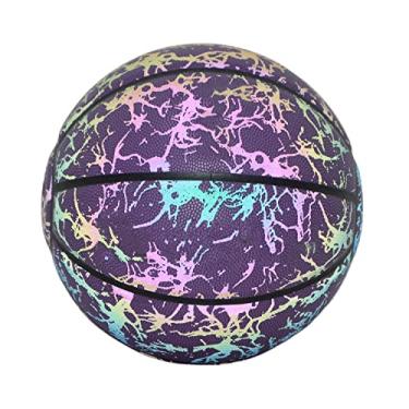 Imagem de Sporting Goods Bola de basquete refletiva brilhante para adultos, basquete profissional ao ar livre tamanho oficial 7 brilha no escuro para uso interno, ao ar livre, jogos noturnos (roxo)